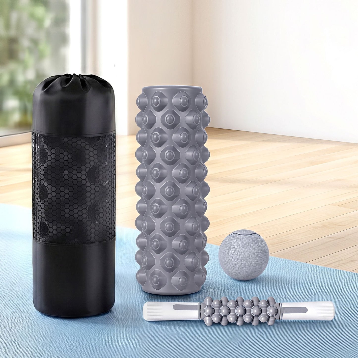 Alona.com.au Outdoor Recreation > Camping > Inflatable Mattresses Everfit Foam Roller Set 3-in-1 with Targeted Recovery Muscle Roller Stick & Deep Tissue Massage Ball, Heavy Duty 150KG Support Gym Roller for Back Pain Relief, Myofascial Release, Home Gym Exercise