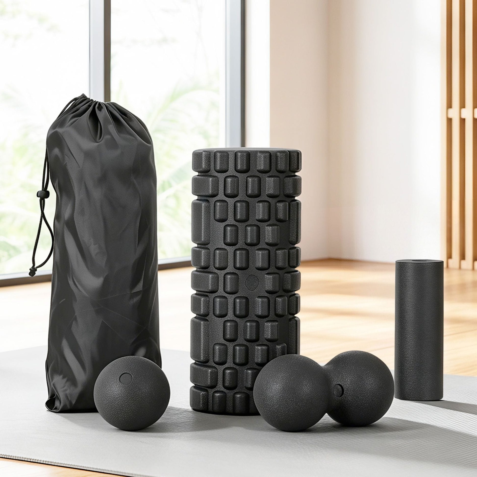 Alona.com.au Outdoor Recreation > Camping > Inflatable Mattresses Everfit Foam Roller Set 4 in 1 Grid High Density Massager for Deep Tissue Trigger Point Myofascial Release Back Pain Muscle Recovery Gym Home Fitness Equipment with Storage Bag Supports 150kg