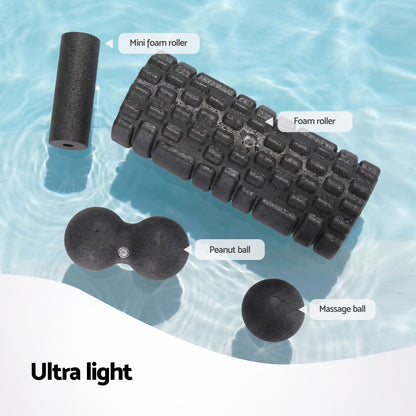 Alona.com.au Outdoor Recreation > Camping > Inflatable Mattresses Everfit Foam Roller Set 4 in 1 Grid High Density Massager for Deep Tissue Trigger Point Myofascial Release Back Pain Muscle Recovery Gym Home Fitness Equipment with Storage Bag Supports 150kg