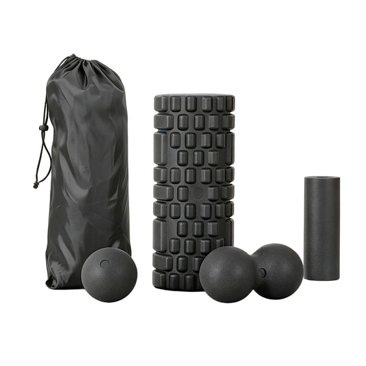 Alona.com.au Outdoor Recreation > Camping > Inflatable Mattresses Everfit Foam Roller Set 4 in 1 Grid High Density Massager for Deep Tissue Trigger Point Myofascial Release Back Pain Muscle Recovery Gym Home Fitness Equipment with Storage Bag Supports 150kg