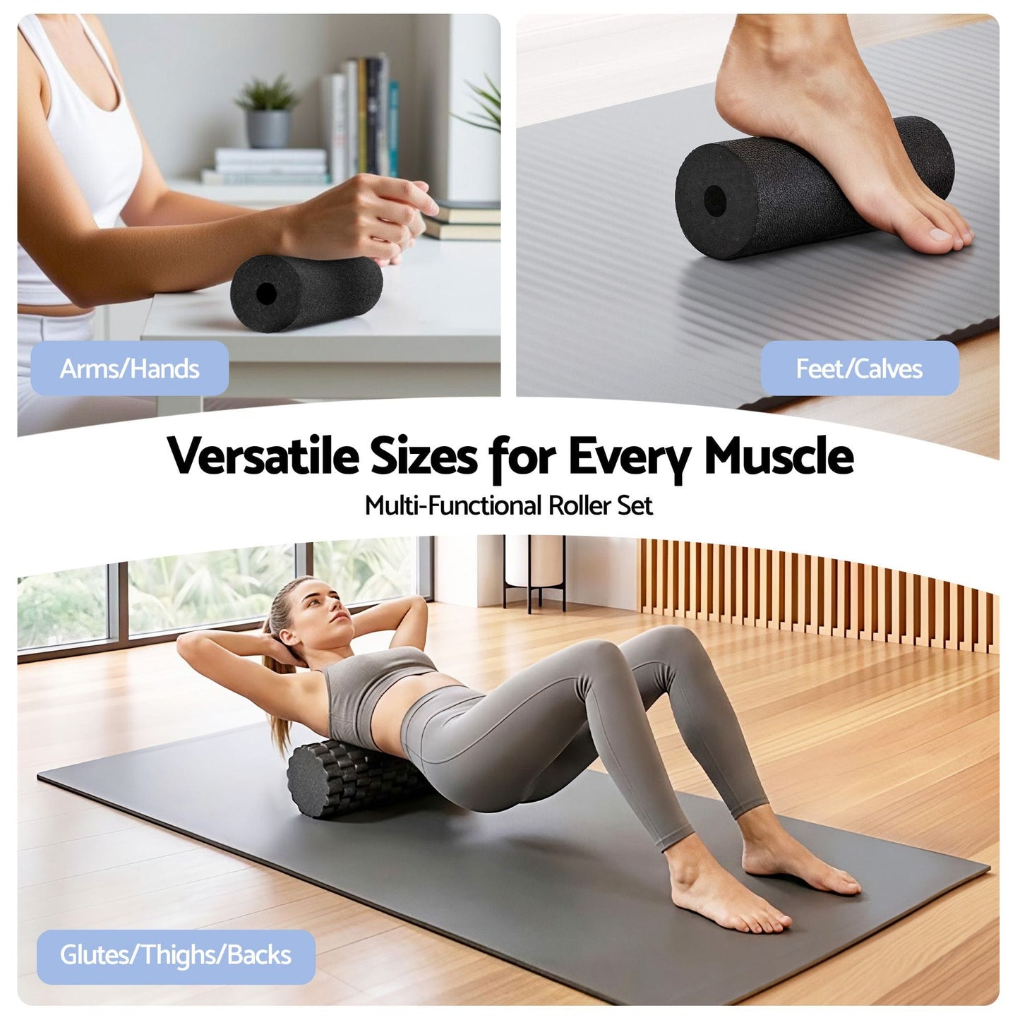 Alona.com.au Outdoor Recreation > Camping > Inflatable Mattresses Everfit Foam Roller Set 4 in 1 Grid High Density Massager for Deep Tissue Trigger Point Myofascial Release Back Pain Muscle Recovery Gym Home Fitness Equipment with Storage Bag Supports 150kg