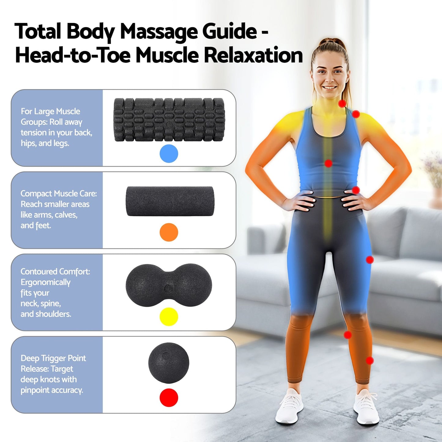 Alona.com.au Outdoor Recreation > Camping > Inflatable Mattresses Everfit Foam Roller Set 4 in 1 Grid High Density Massager for Deep Tissue Trigger Point Myofascial Release Back Pain Muscle Recovery Gym Home Fitness Equipment with Storage Bag Supports 150kg