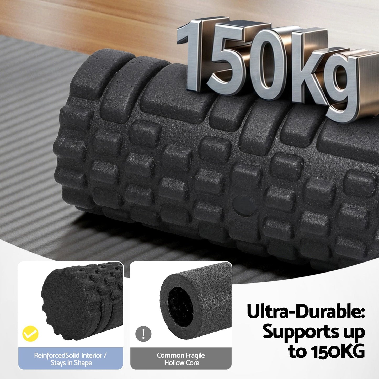 Alona.com.au Outdoor Recreation > Camping > Inflatable Mattresses Everfit Foam Roller Set 4 in 1 Grid High Density Massager for Deep Tissue Trigger Point Myofascial Release Back Pain Muscle Recovery Gym Home Fitness Equipment with Storage Bag Supports 150kg