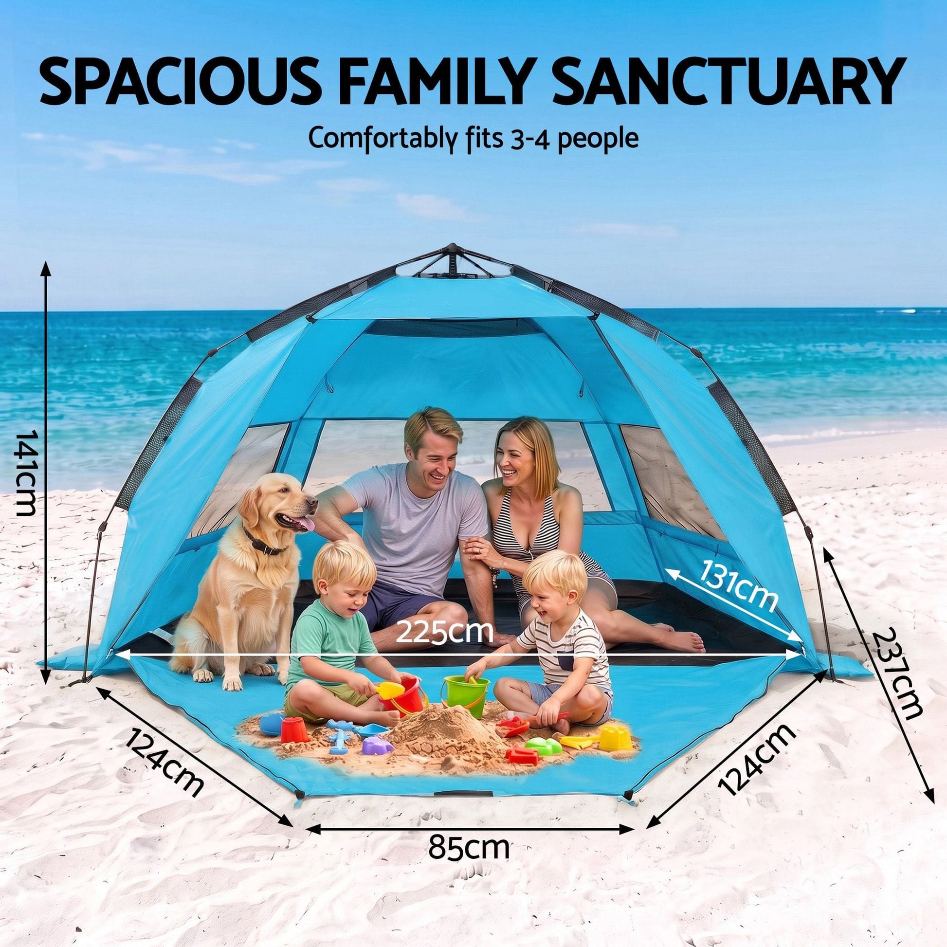 Alona.com.au Outdoor Recreation > Camping > Tents Weisshorn Beach Tent 3-4 Person Pop Up Sun Shade UPF 50 Automatic Outdoor Blue