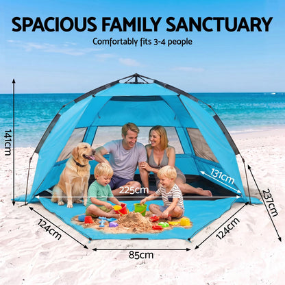 Alona.com.au Outdoor Recreation > Camping > Tents Weisshorn Beach Tent 3-4 Person Pop Up Sun Shade UPF 50 Automatic Outdoor Blue