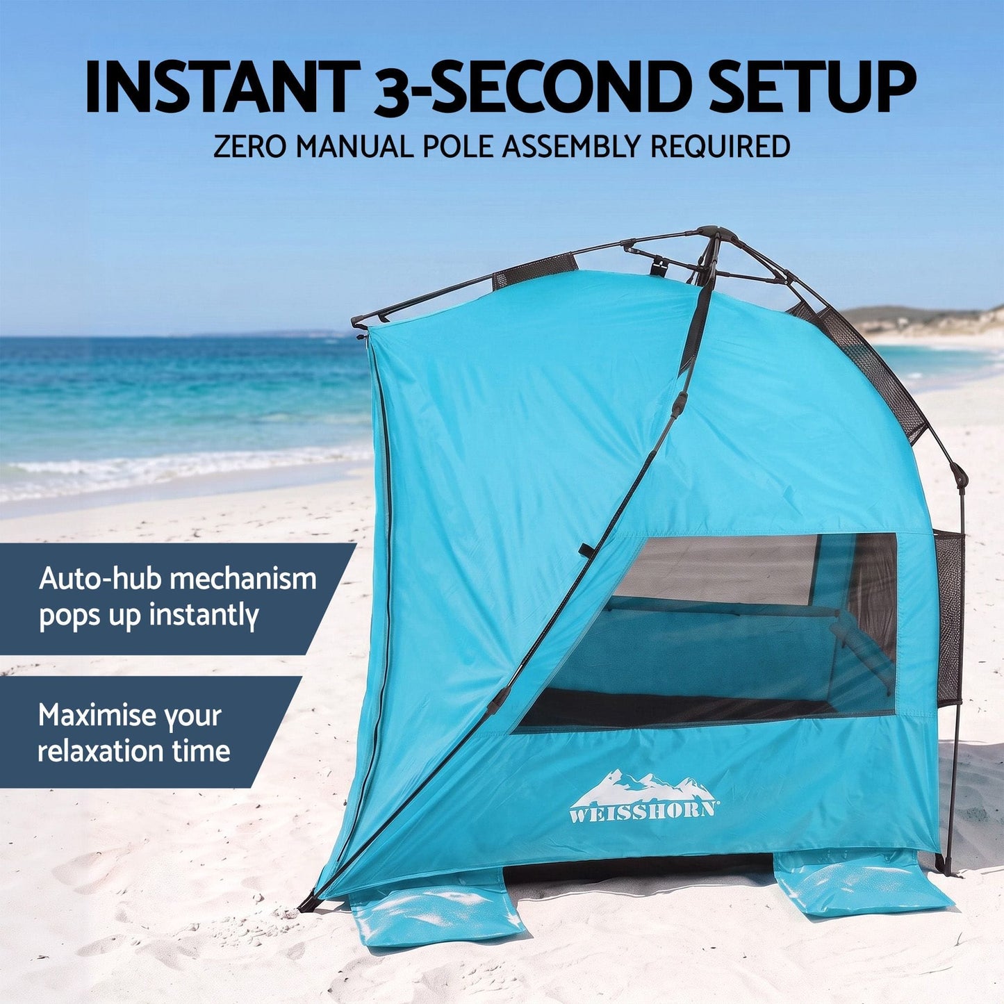 Alona.com.au Outdoor Recreation > Camping > Tents Weisshorn Beach Tent 3-4 Person Pop Up Sun Shade UPF 50 Automatic Outdoor Blue