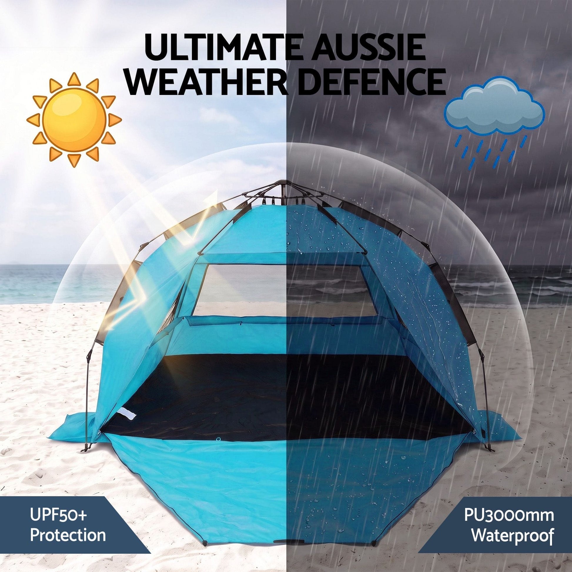 Alona.com.au Outdoor Recreation > Camping > Tents Weisshorn Beach Tent 3-4 Person Pop Up Sun Shade UPF 50 Automatic Outdoor Blue
