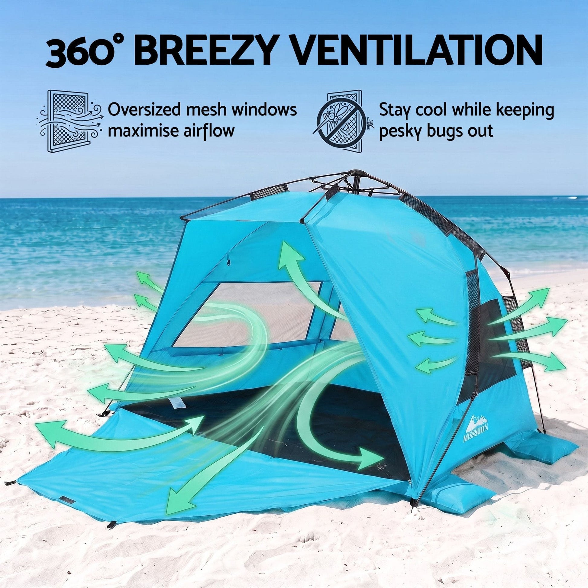 Alona.com.au Outdoor Recreation > Camping > Tents Weisshorn Beach Tent 3-4 Person Pop Up Sun Shade UPF 50 Automatic Outdoor Blue