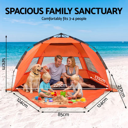 Alona.com.au Outdoor Recreation > Camping > Tents Weisshorn Beach Tent 3-4 Person Pop Up Sun Shade UPF 50 Automatic Outdoor Orange