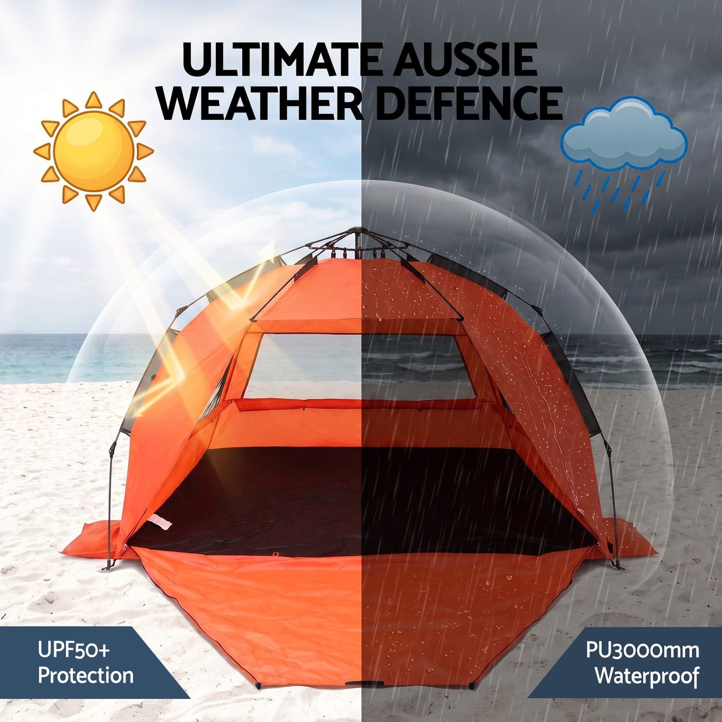 Alona.com.au Outdoor Recreation > Camping > Tents Weisshorn Beach Tent 3-4 Person Pop Up Sun Shade UPF 50 Automatic Outdoor Orange