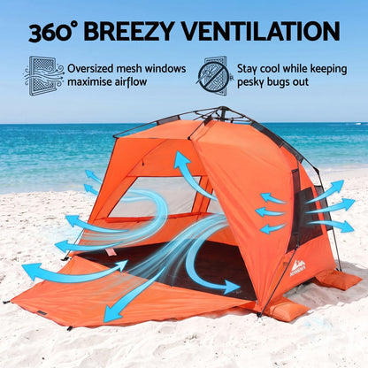 Alona.com.au Outdoor Recreation > Camping > Tents Weisshorn Beach Tent 3-4 Person Pop Up Sun Shade UPF 50 Automatic Outdoor Orange
