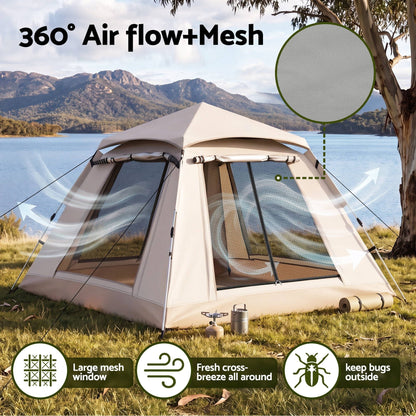 Alona.com.au Outdoor Recreation > Camping > Tents Weisshorn Camping Tent Family Shelter 210D Oxford Fabric Awning 210cm Khaki