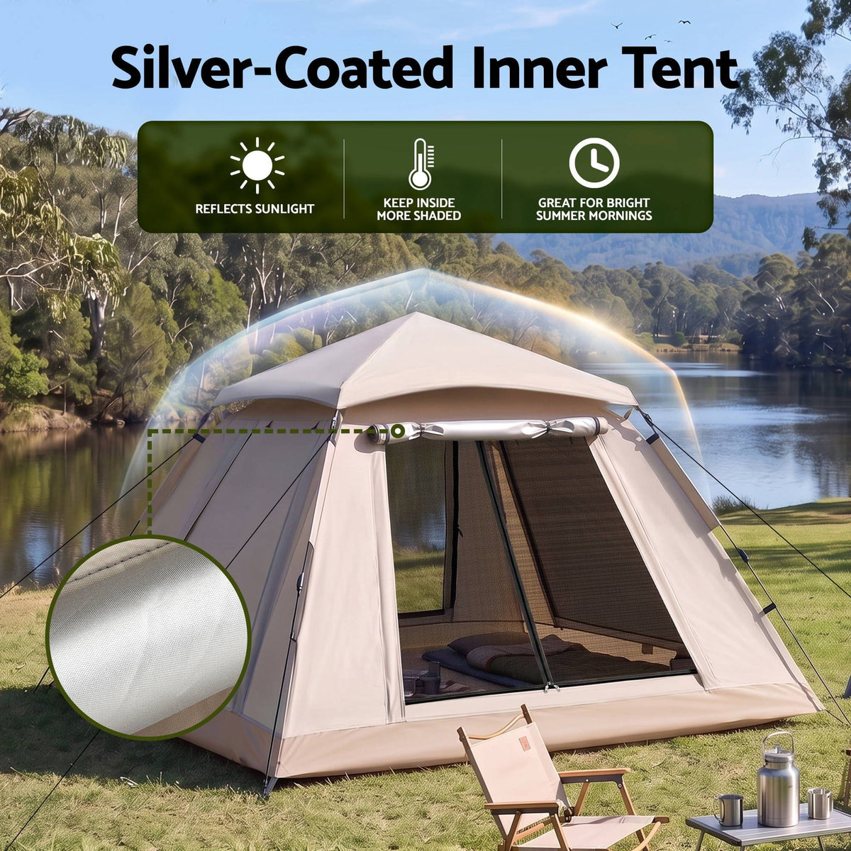 Alona.com.au Outdoor Recreation > Camping > Tents Weisshorn Camping Tent Family Shelter 210D Oxford Fabric Awning 210cm Khaki