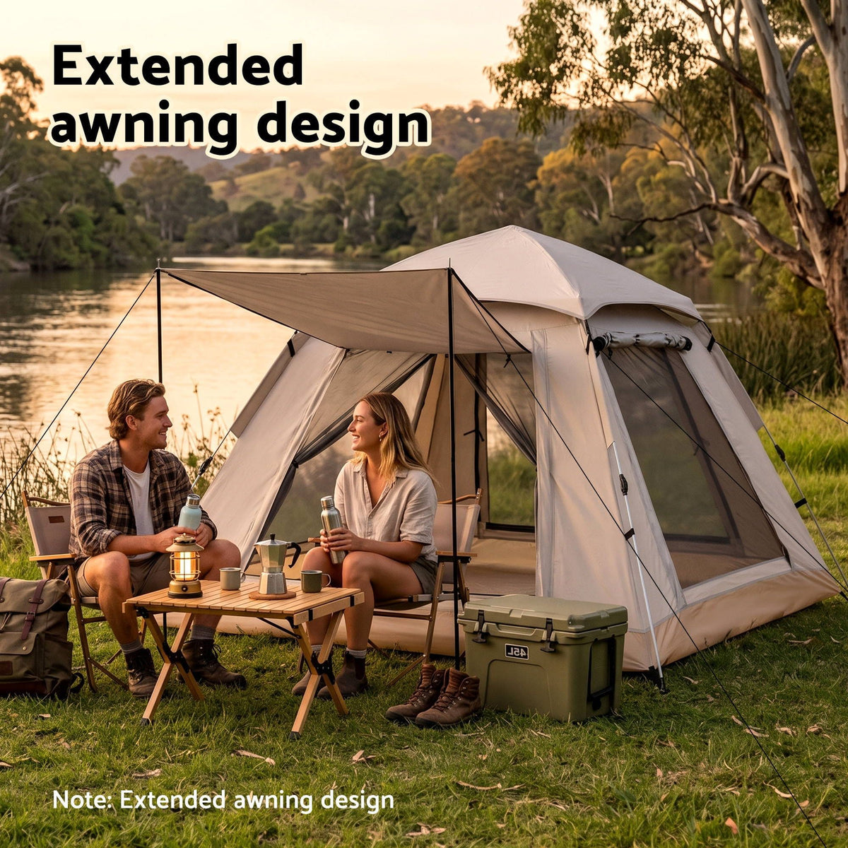 Alona.com.au Outdoor Recreation > Camping > Tents Weisshorn Camping Tent Family Shelter 210D Oxford Fabric Awning 210cm Khaki
