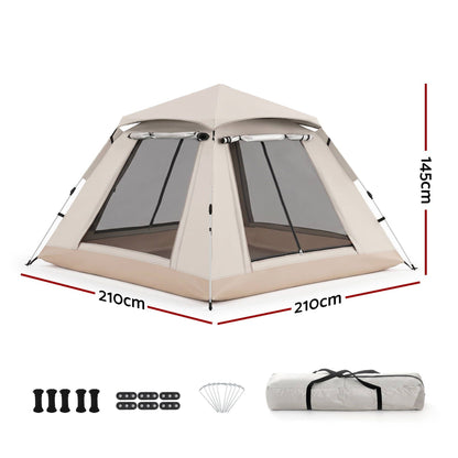 Alona.com.au Outdoor Recreation > Camping > Tents Weisshorn Camping Tent Family Shelter 210D Oxford Fabric Awning 210cm Khaki