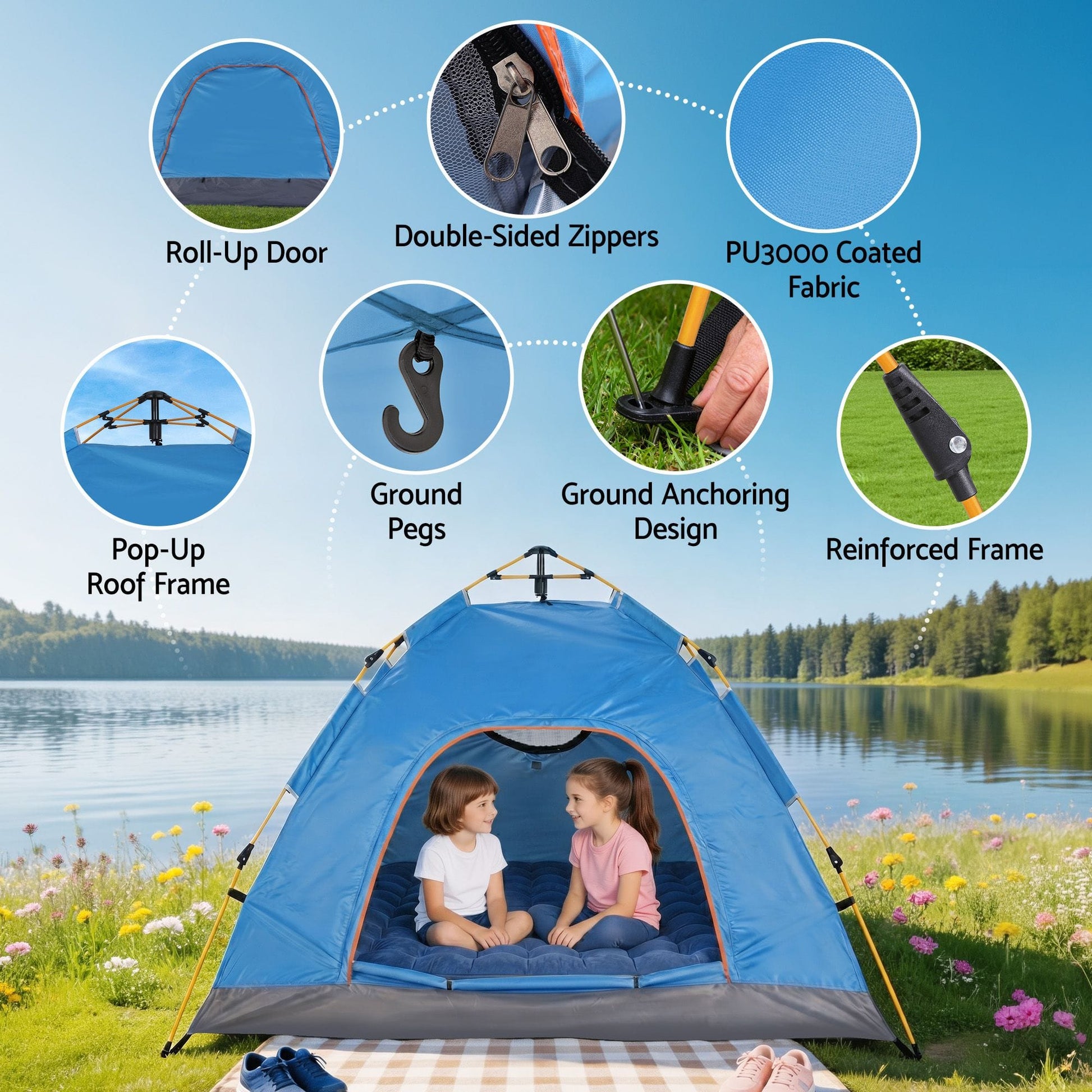 Alona.com.au Outdoor Recreation > Camping > Tents Weisshorn Camping Tent Instant Tent Pop up 2 Person Outdoor Hiking Tents Hiking Blue