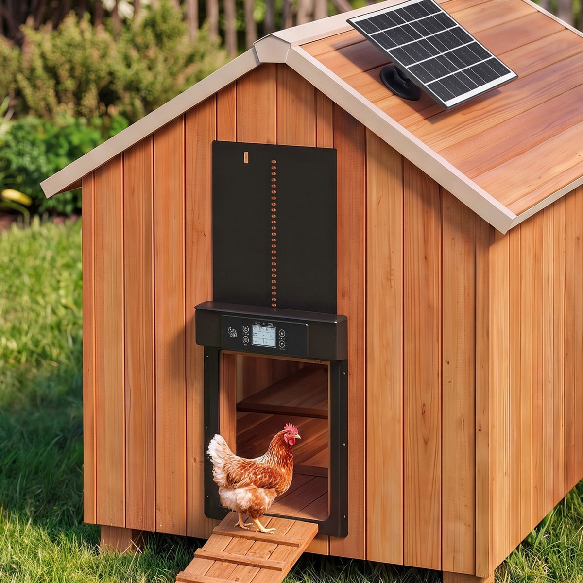 Alona.com.au Pet Care > Bird > Bird Cage Accessories Giantz Automatic Chicken Coop Door 37cm Solar Powered Smart App Control Black