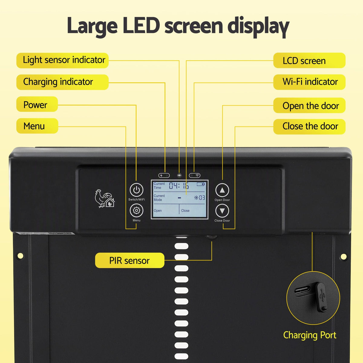Alona.com.au Pet Care > Bird > Bird Cage Accessories Giantz Automatic Chicken Coop Door 37cm Solar Powered Smart App Control Black