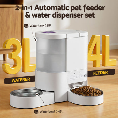 Alona.com.au Pet Care > Cat Supplies > Cat Bowls, Feeders & Waterers i.Pet Automatic Pet Feeder Water Dispenser 2-in-1 Smart WiFi Dog Cat Food 4L