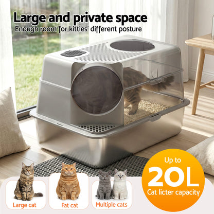Alona.com.au Pet Care > Cat Supplies > Cat Litter i.Pet Cat Litter Box Large Stainless Steel High Sided Pet Toilet Odour Control