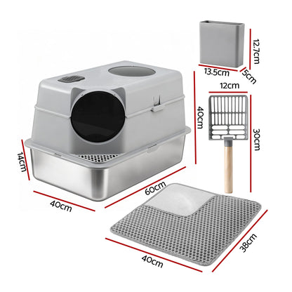Alona.com.au Pet Care > Cat Supplies > Cat Litter i.Pet Cat Litter Box Large Stainless Steel High Sided Pet Toilet Odour Control
