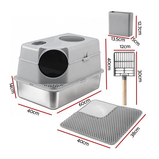 Alona.com.au Pet Care > Cat Supplies > Cat Litter i.Pet Cat Litter Box Large Stainless Steel High Sided Pet Toilet Odour Control
