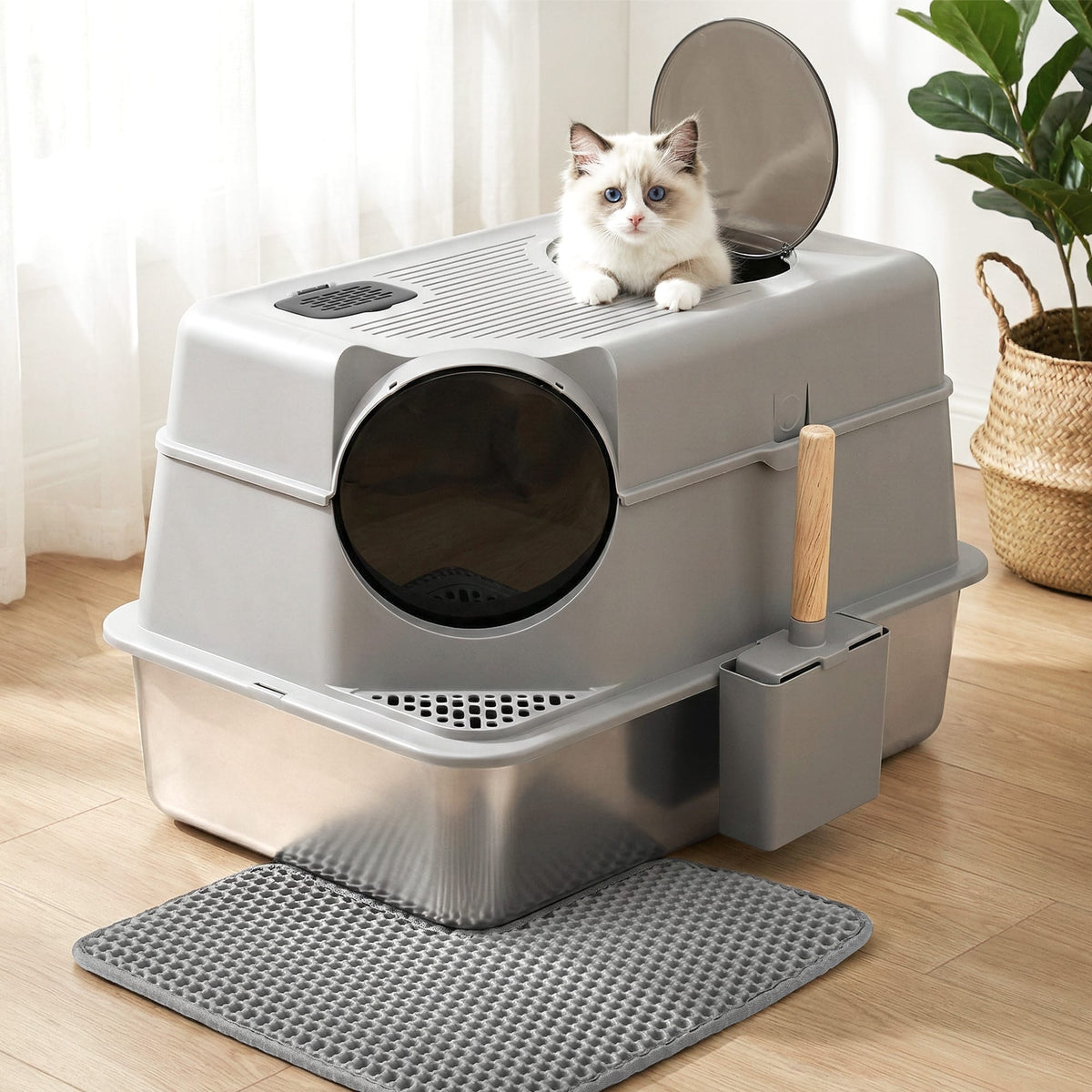Alona.com.au Pet Care > Cat Supplies > Cat Litter i.Pet Cat Litter Box Large Stainless Steel High Sided Pet Toilet Odour Control