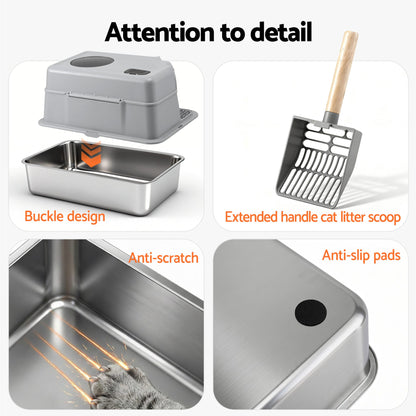 Alona.com.au Pet Care > Cat Supplies > Cat Litter i.Pet Cat Litter Box Large Stainless Steel High Sided Pet Toilet Odour Control
