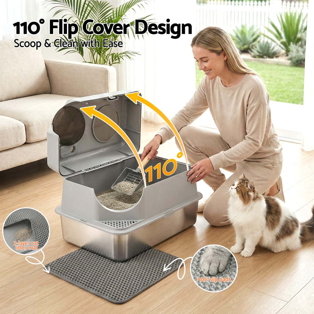 Alona.com.au Pet Care > Cat Supplies > Cat Litter i.Pet Cat Litter Box Large Stainless Steel High Sided Pet Toilet Odour Control