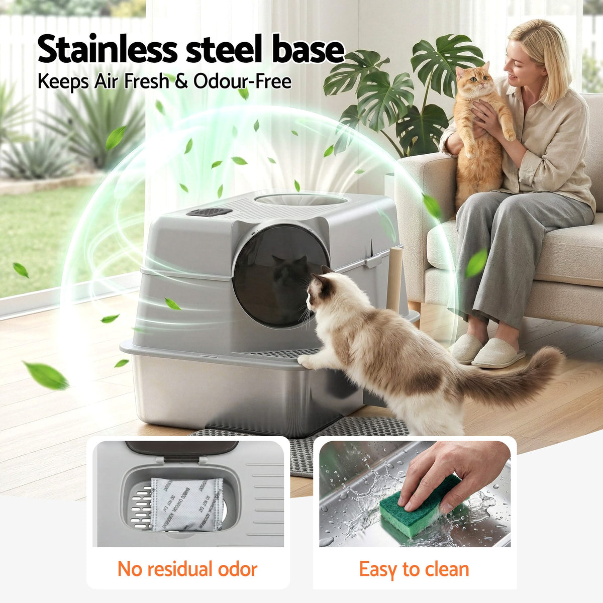 Alona.com.au Pet Care > Cat Supplies > Cat Litter i.Pet Cat Litter Box Large Stainless Steel High Sided Pet Toilet Odour Control