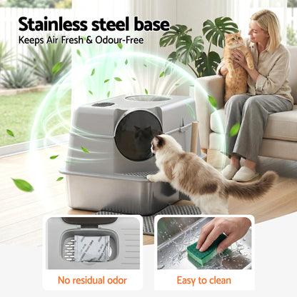 Alona.com.au Pet Care > Cat Supplies > Cat Litter i.Pet Cat Litter Box Large Stainless Steel High Sided Pet Toilet Odour Control