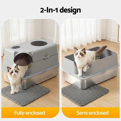 Alona.com.au Pet Care > Cat Supplies > Cat Litter i.Pet Cat Litter Box Large Stainless Steel High Sided Pet Toilet Odour Control