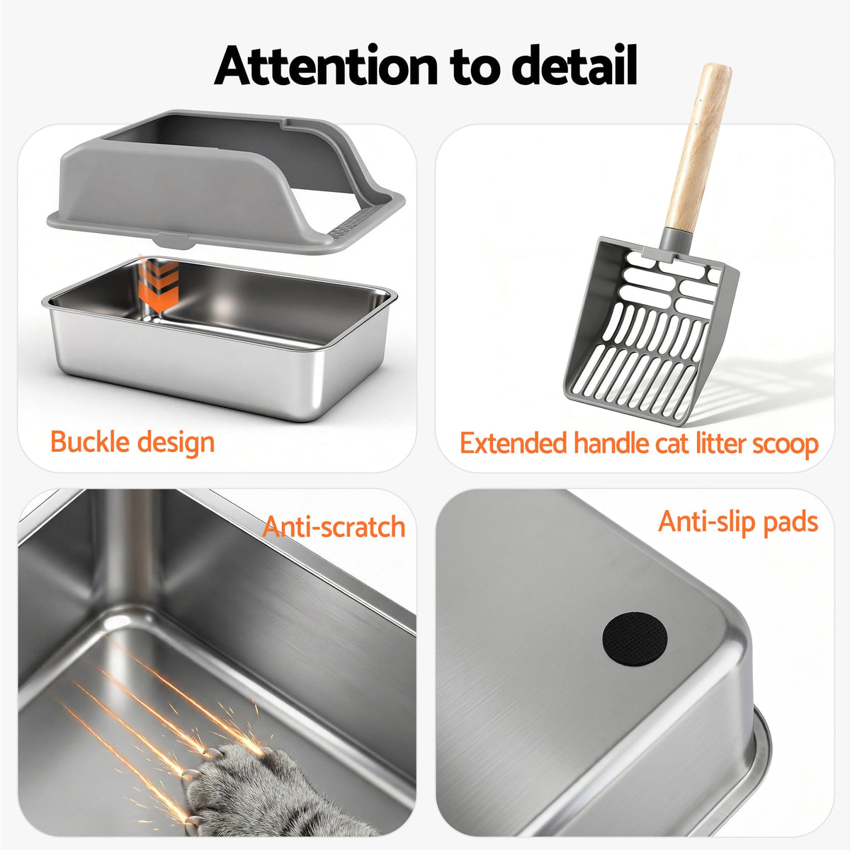 Alona.com.au Pet Care > Cat Supplies > Cat Litter i.Pet Cat Litter Box Stainless Steel Large Semi-Enclosed Pet Kitty Toilet Grey