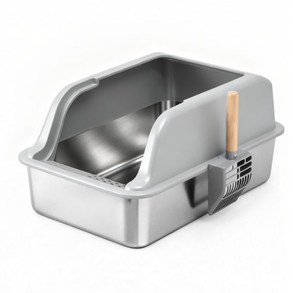Alona.com.au Pet Care > Cat Supplies > Cat Litter i.Pet Cat Litter Box Stainless Steel Large Semi-Enclosed Pet Kitty Toilet Grey