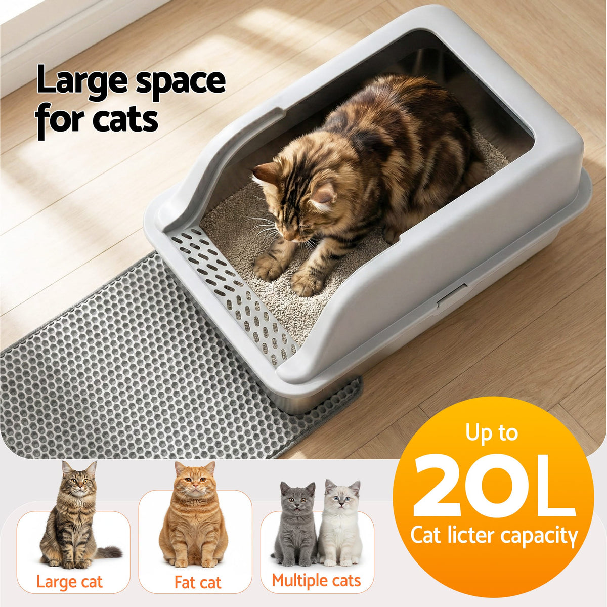 Alona.com.au Pet Care > Cat Supplies > Cat Litter i.Pet Cat Litter Box Stainless Steel Large Semi-Enclosed Pet Kitty Toilet Grey