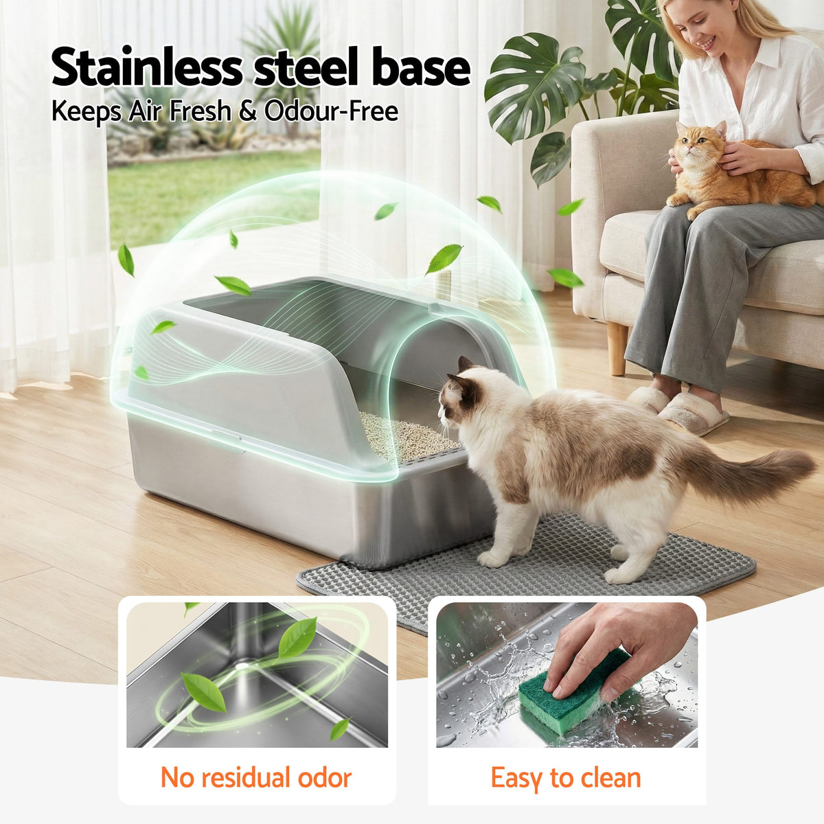 Alona.com.au Pet Care > Cat Supplies > Cat Litter i.Pet Cat Litter Box Stainless Steel Large Semi-Enclosed Pet Kitty Toilet Grey