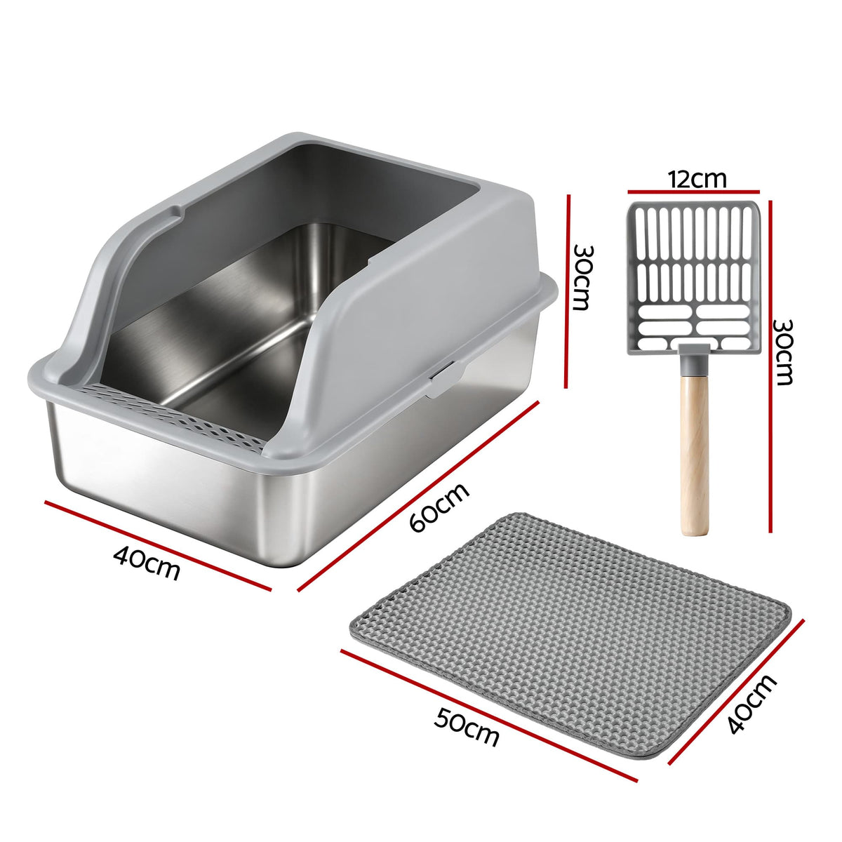 Alona.com.au Pet Care > Cat Supplies > Cat Litter i.Pet Cat Litter Box Stainless Steel Large Semi-Enclosed Pet Kitty Toilet Grey