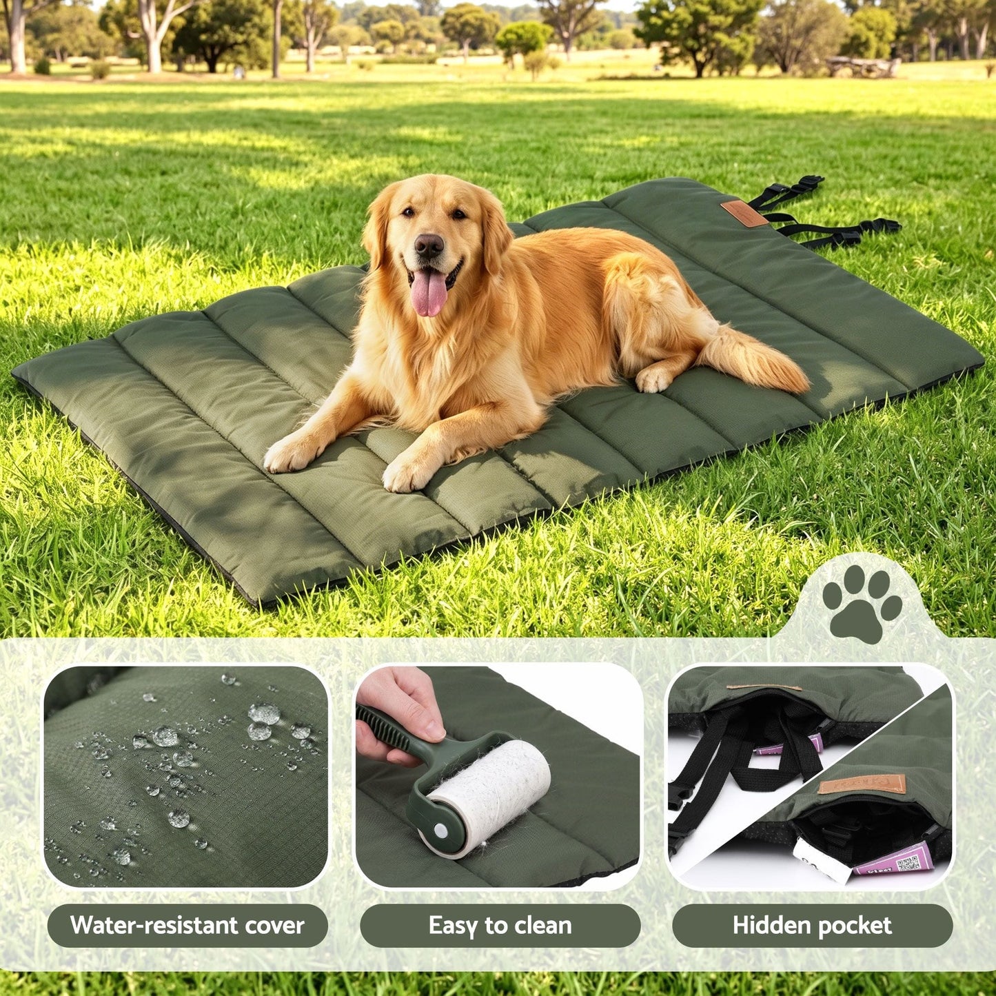Alona.com.au Pet Care > Dog Supplies > Dog Beds i.Pet Outdoor Dog Bed Large Water-resistant Washable Foldable Travel Dog Mat Green
