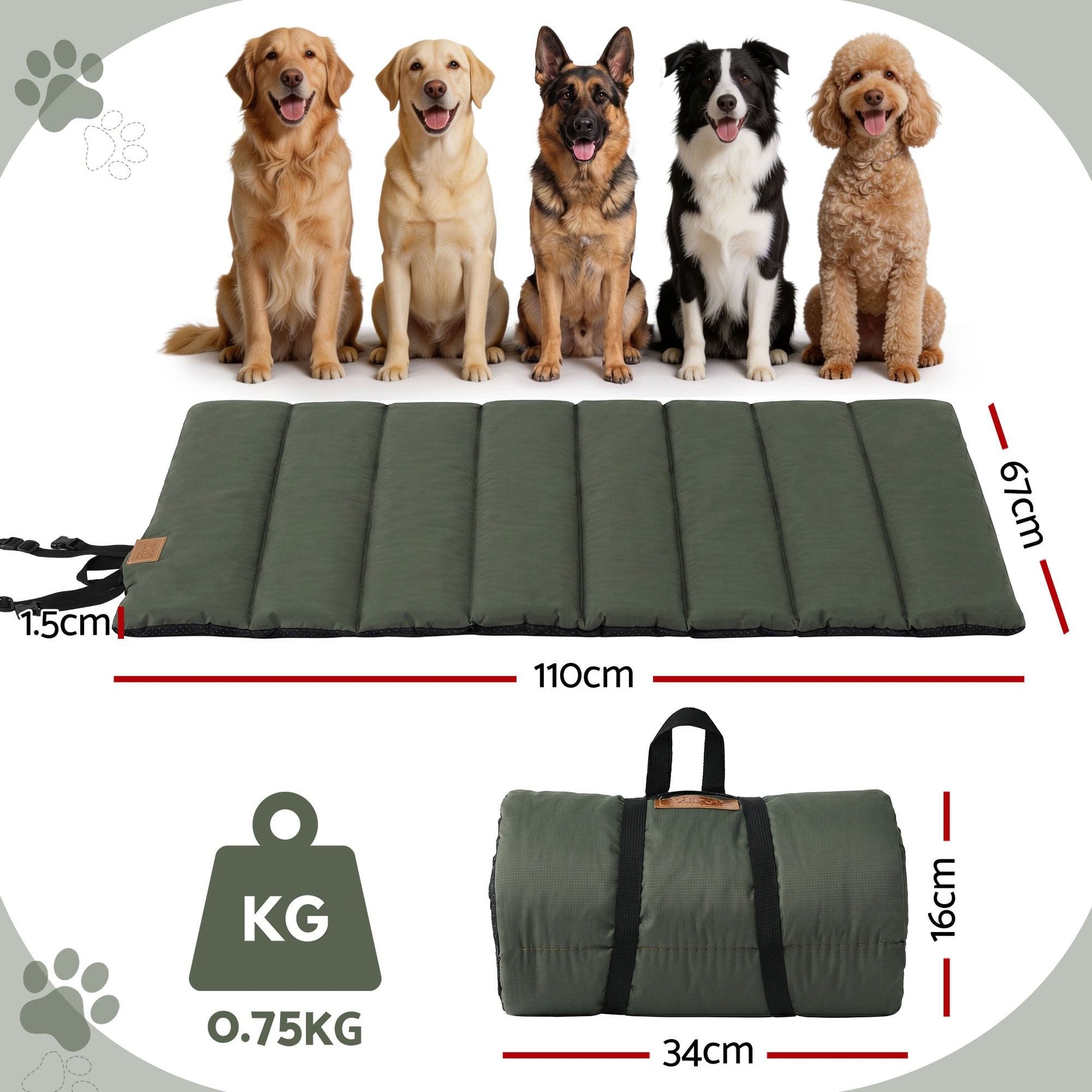 Alona.com.au Pet Care > Dog Supplies > Dog Beds i.Pet Outdoor Dog Bed Large Water-resistant Washable Foldable Travel Dog Mat Green