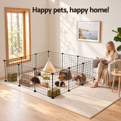Alona.com.au Pet Care > Dog Supplies > Dog Playpens & Gates i.Pet Dog Playpen 12 Panels Pet Playpen 35x35cm Iron DIY Enclosure for Small Animals