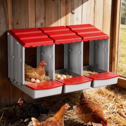 Alona.com.au Pet Care > Reptile & Amphibian Supplies > Reptile & Amphibian Habitats i.Pet Chicken Nesting Box 3 Hole Roll Away Poultry Hen Laying Egg Hutch Red