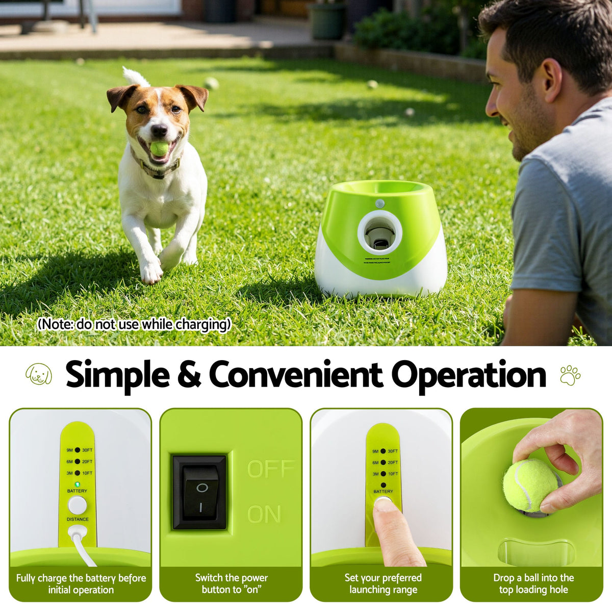 Alona.com.au Pet Care > Toys > Dog Toys i.Pet Dog Ball Launcher Thrower with 6 Balls & 3/6/9m Launch Distances Green