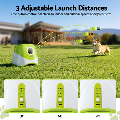 Alona.com.au Pet Care > Toys > Dog Toys i.Pet Dog Ball Launcher Thrower with 6 Balls & 3/6/9m Launch Distances Green