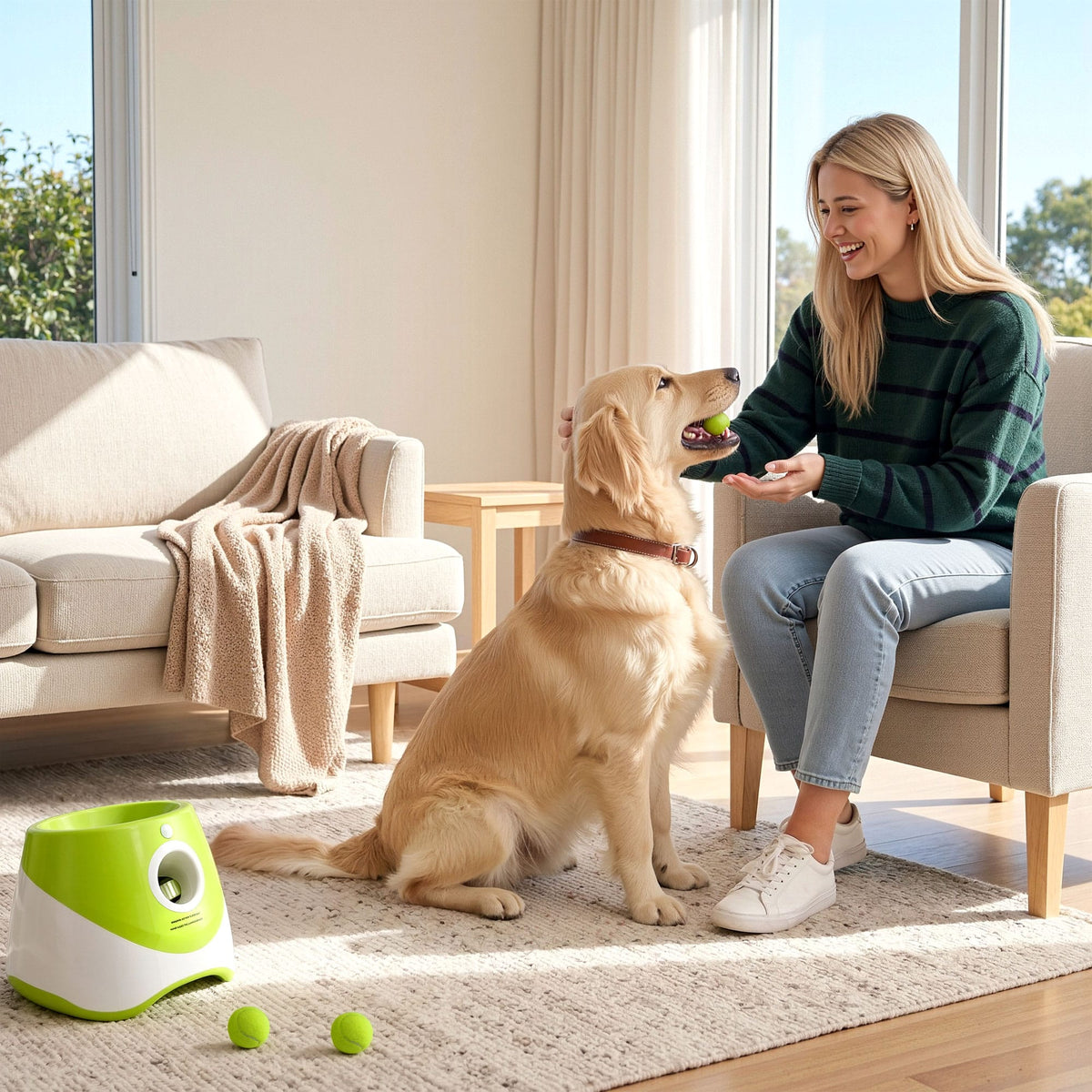 Alona.com.au Pet Care > Toys > Dog Toys i.Pet Dog Ball Launcher Thrower with 6 Balls & 3/6/9m Launch Distances Green