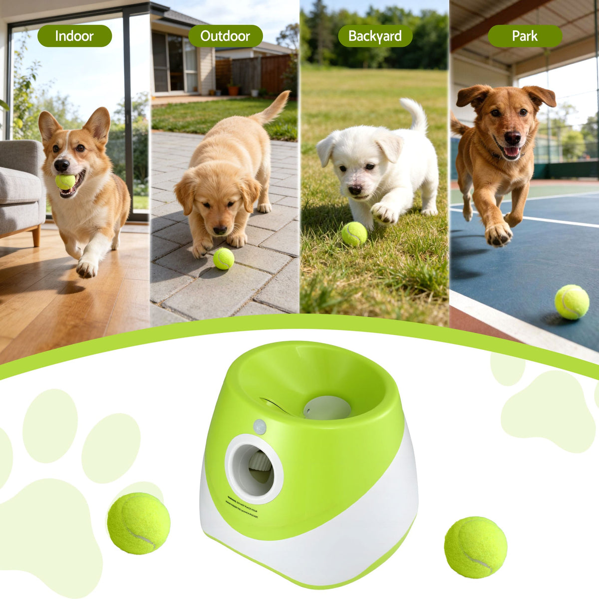 Alona.com.au Pet Care > Toys > Dog Toys i.Pet Dog Ball Launcher Thrower with 6 Balls & 3/6/9m Launch Distances Green