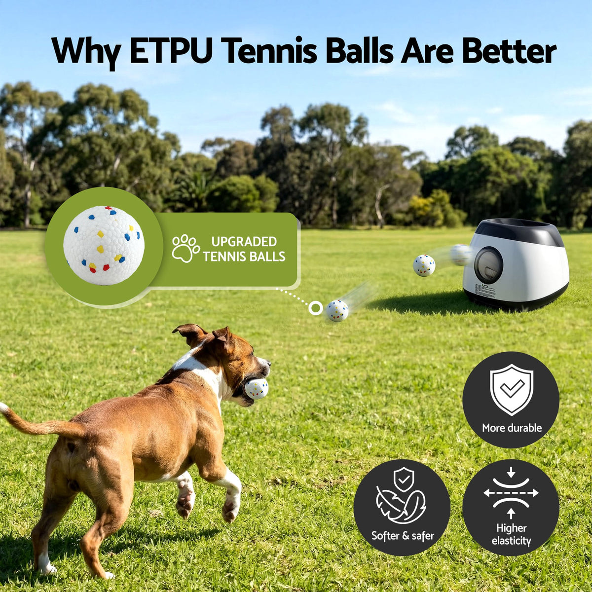 Alona.com.au Pet Care > Toys > Dog Toys i.Pet Dog Ball Launcher Thrower with 6 ETPU Balls & 14/18/22m Launch Distance Black