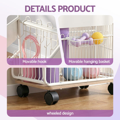Alona.com.au Sports & Fitness > Ball Sports > Basketball & Basketball Accessories Everfit Yoga Mat Storage Rack Mobile Holder with Wheels Basket Home Gym Storage Organizer White