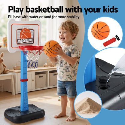 Alona.com.au Sports & Fitness > Ball Sports > Basketball & Basketball Accessories Keezi Kids Basketball Hoop Stand Baseball Set Adjustable Height Sports Toys Blue