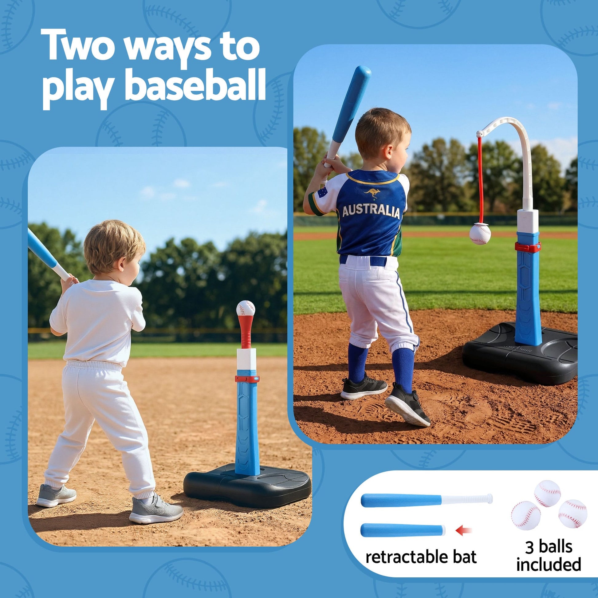 Alona.com.au Sports & Fitness > Ball Sports > Basketball & Basketball Accessories Keezi Kids Basketball Hoop Stand Baseball Set Adjustable Height Sports Toys Blue