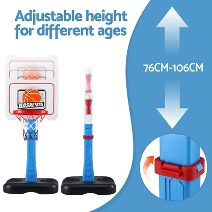 Alona.com.au Sports & Fitness > Ball Sports > Basketball & Basketball Accessories Keezi Kids Basketball Hoop Stand Baseball Set Adjustable Height Sports Toys Blue